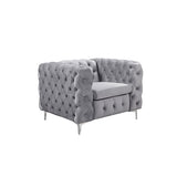 Jacques Classic Button Tufted Sofa in Grey Velvet