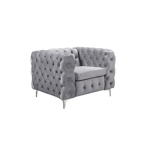 Jacques Classic Button Tufted Sofa in Grey Velvet