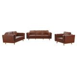 Marbella brown faux leather sofa in a modern living room