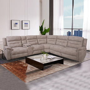 Denia taupe fabric recliner sofa in a modern living room