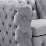 Jacques Velvet Button Tufted Single Seater Grey Sofa Armchair with Metal Legs