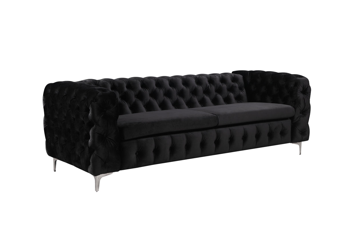 Salobrena black velvet sofa in a modern living room