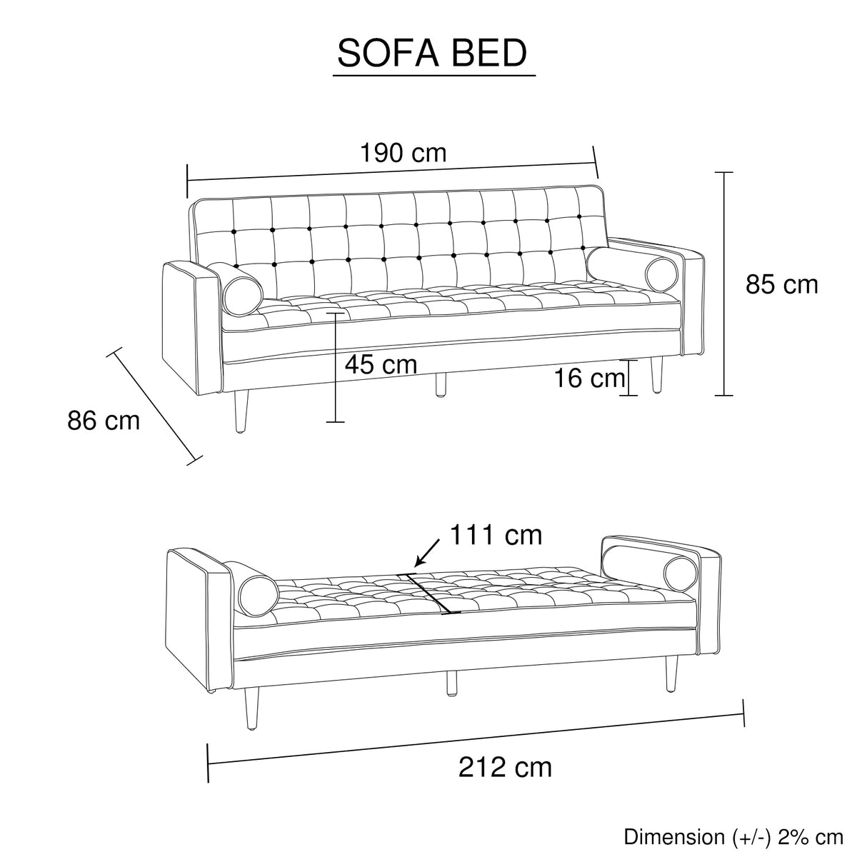 Marcella 3-Seater Button Tufted Sofa Bed