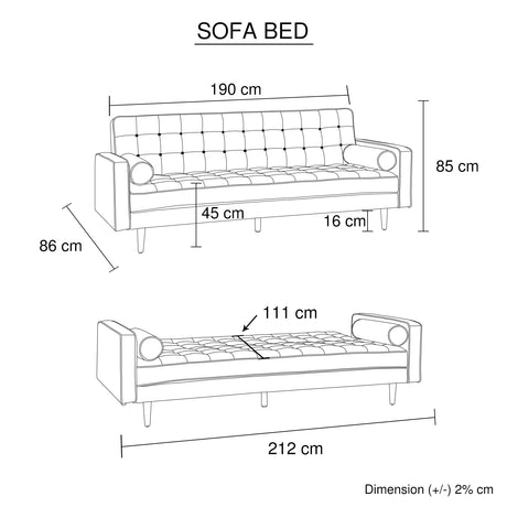 Marcella Velvet Black 3-Seater Sofa Bed