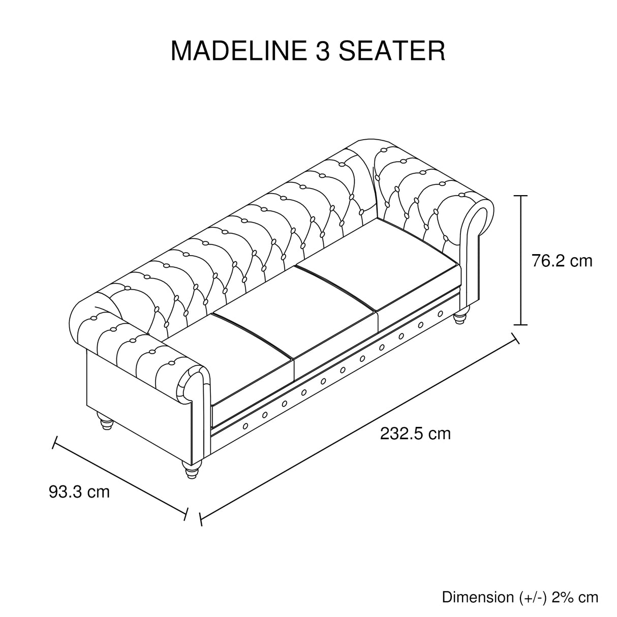 Elegant Brown Faux Leather 3 Seater Sofa