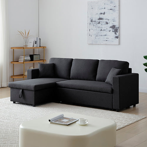 Ciutadella black fabric sofa bed in a modern living room