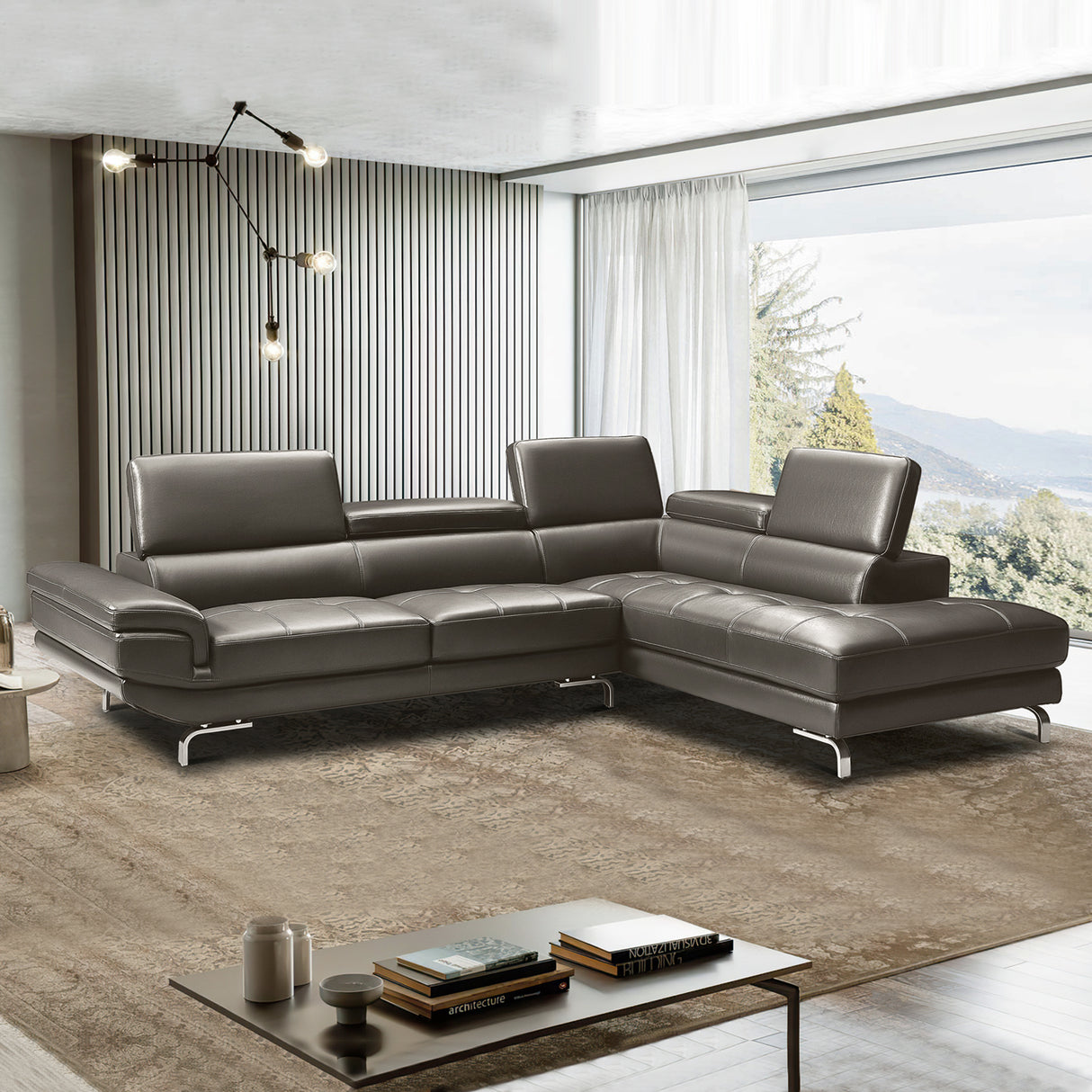 Altea grey faux leather chaise sofa in a modern living room