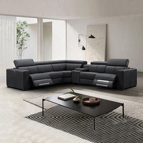 Estepona black genuine leather 6 seater corner sofa with electric recliners