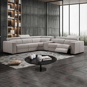 Estepona cream genuine leather 6 seater corner sofa with electric recliners