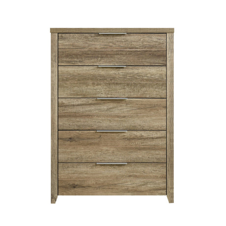 Cielo 5-Drawer Tallboy in Oak — Natural Wood-Look MDF — Allure Home Collections