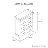 Chocolate Solid Wood Tallboy with 4 Drawers