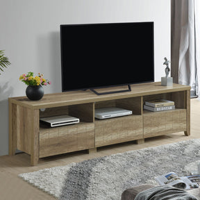 Nubeena oak TV cabinet with three drawers in a modern living room