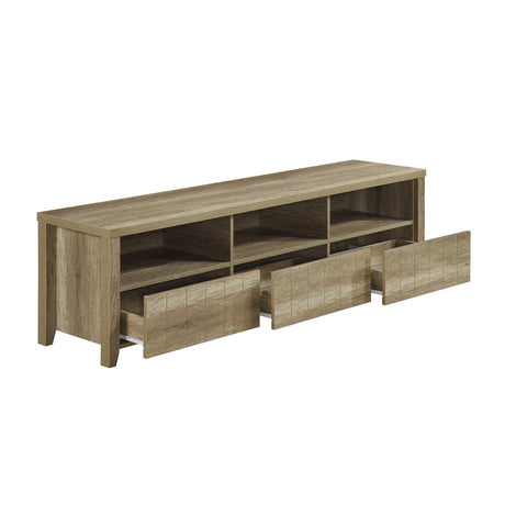 Nubeena oak TV cabinet on slender pole legs