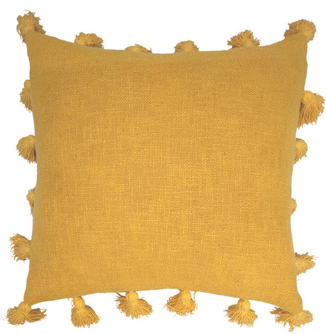 Decorative Tassel-Trimmed Cushion — Blue, Beige and Mustard — Allure Home Collections