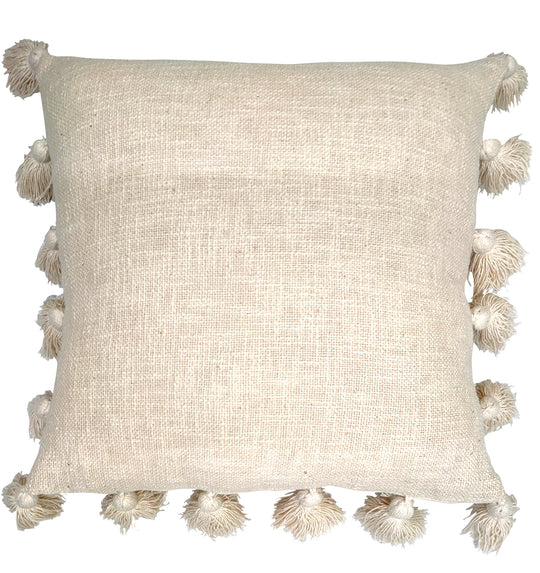 Decorative Tassel-Trimmed Cushion — Blue, Beige and Mustard — Allure Home Collections