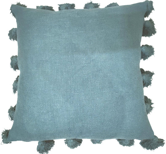 Decorative Tassel-Trimmed Cushion — Blue, Beige and Mustard — Allure Home Collections