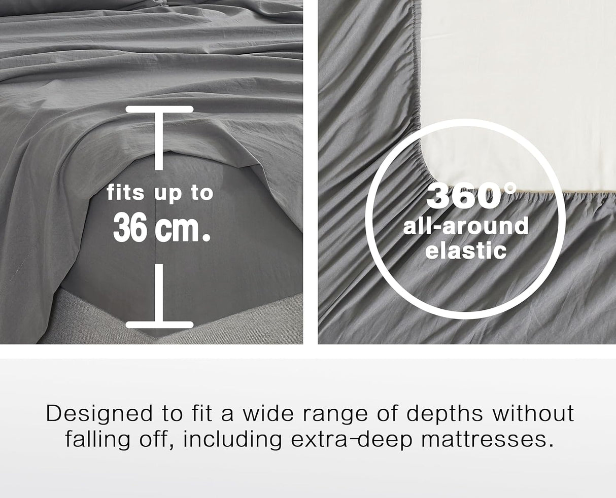 100% Vintage Washed Microfibre Fitted Sheet Set – Ultra Soft & Lightweight All-Season