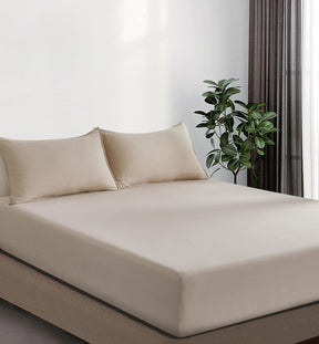 Volterra linen vintage washed microfibre fitted sheet set on a bed