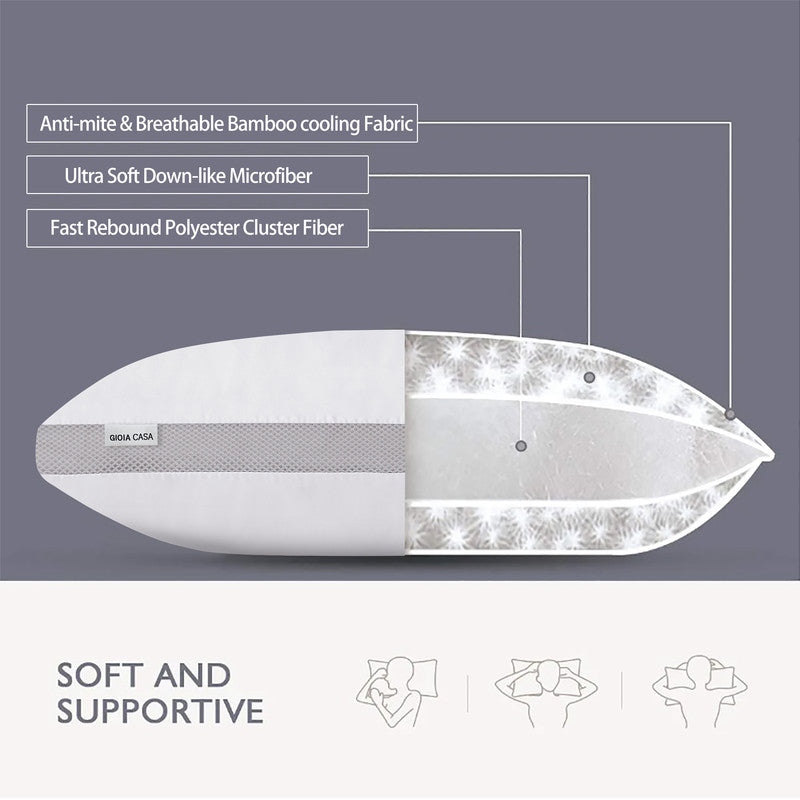 Luxurious Bamboo Cooling Plush Pillows Twin Pack