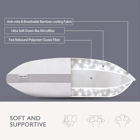 Luxurious Bamboo Cooling Plush Pillows Twin Pack