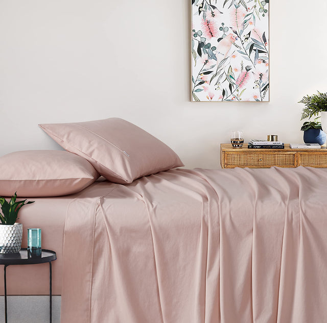 Vintage Washed 100% Cotton Soft Breathable Sheet Set - Pink - King Single