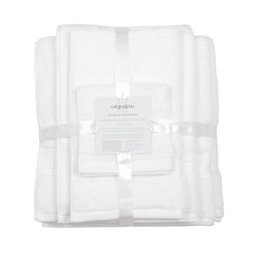 Ios white hotel quality cotton 5 piece bath towel set in a bathroom