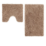 Two piece mocha shaggy cotton bath mat set with 50 x 80 cm bath mat and 50 x 50 cm contour mat