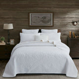 Temple Guiting white damask cotton quilted coverlet set king