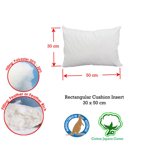 Duck Feather Rich Fill Cushion Insert — Rectangular 30 x 50cm, Made in Australia — Allure Home Collections