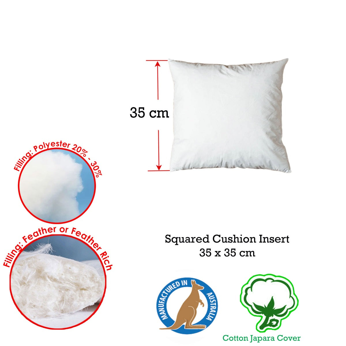 Duck Feather Rich Fill Cushion Insert — Square 35 x 35cm, Made in Australia — Allure Home Collections