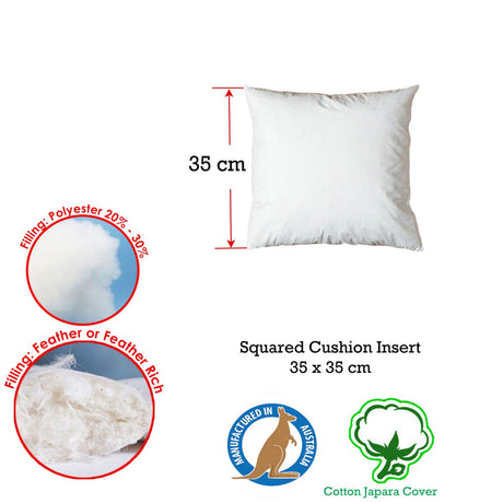 Duck Feather Rich Fill Cushion Insert — Square 35 x 35cm, Made in Australia — Allure Home Collections