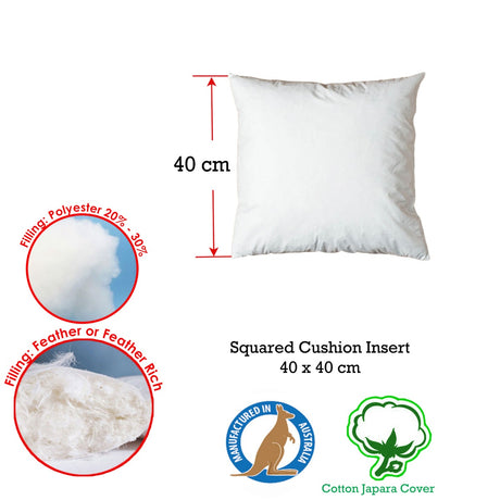 Duck Feather Rich Fill Cushion Insert — Square 40 x 40cm, Made in Australia — Allure Home Collections