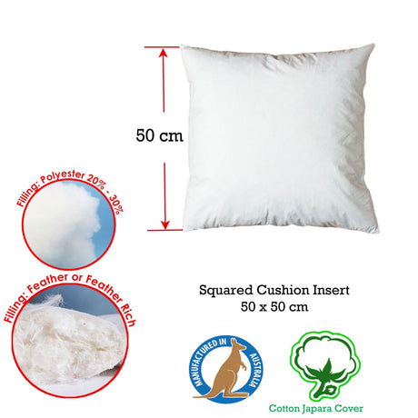 Duck Feather Rich Fill Cushion Insert — Square 50 x 50cm, Made in Australia — Allure Home Collections