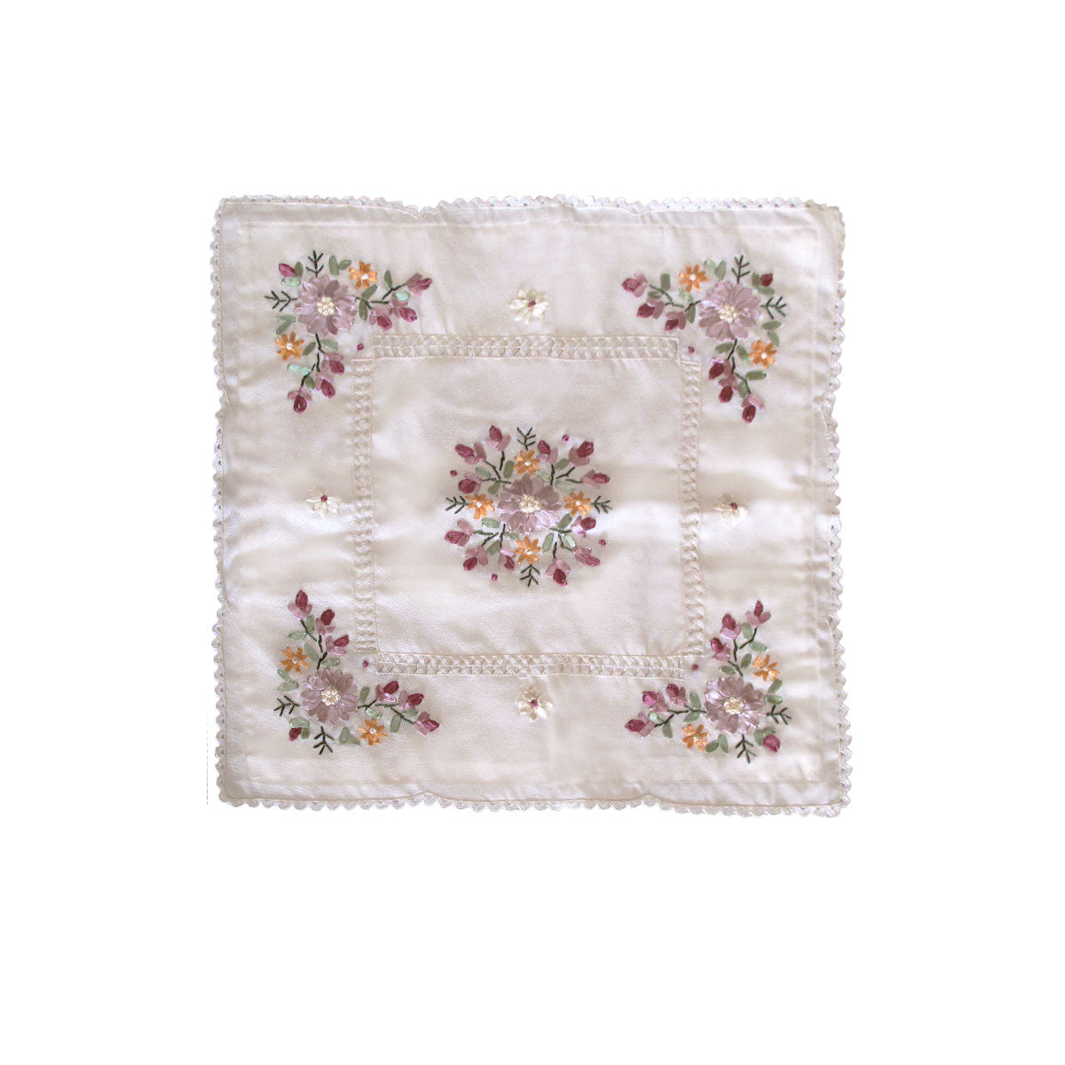 Victoriana Applique Embroidered Cushion Cover — White and Cream — Allure Home Collections