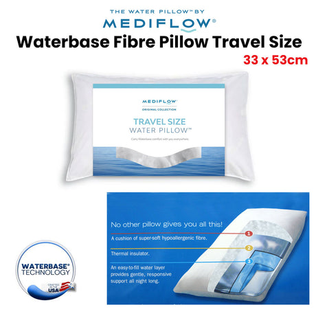 Mediflow Travel Waterbase Fibre Pillow — 33x53cm, Adjustable, Neck Support On-The-Go — Allure Home Collections