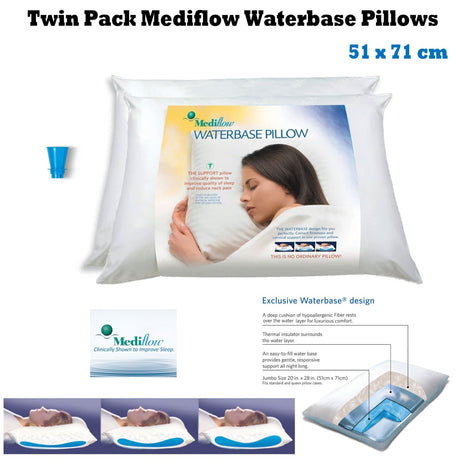 Mediflow Adjustable Waterbase Pillows — Twin Pack, Neck Pain Reduction, USA Made — Allure Home Collections