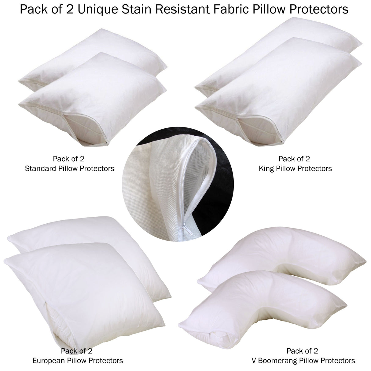 Stain Resistant V Boomerang Pillow Protectors — Set of 2, Zip Closure — Allure Home Collections