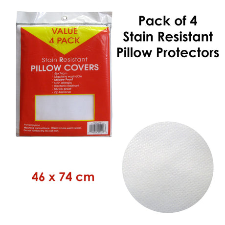 Stain Resistant Pillow Protectors — Pack of 4, Standard 46x74cm, Polypropylene — Allure Home Collections
