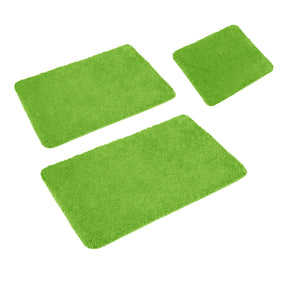 Olhao green plush shaggy non slip 3 piece bath mat set in a bathroom