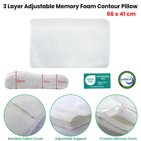 Adjustable 3-Layer Memory Foam Contour Pillow