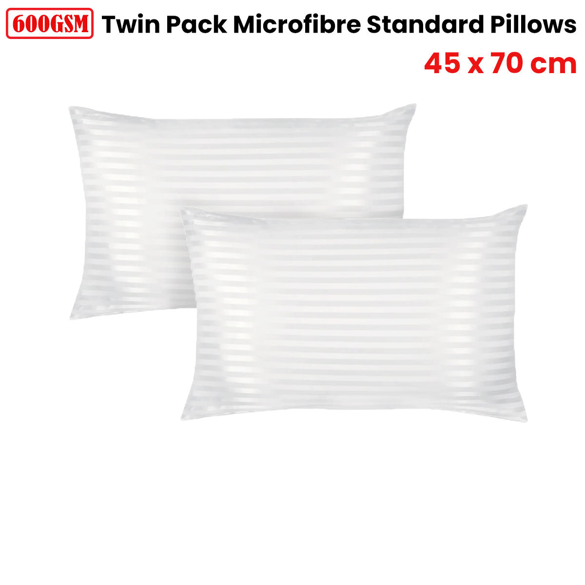 Premium 600gsm Microfibre Standard Pillows — Twin Pack, 45x70cm, Striped Design — Allure Home Collections