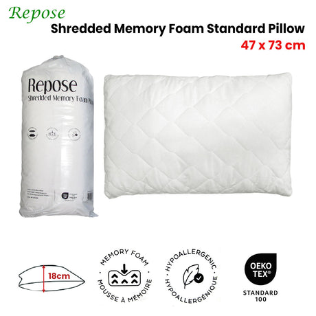Repose Shredded Memory Foam Standard Pillow — 47x73cm, Tailored Support — Allure Home Collections