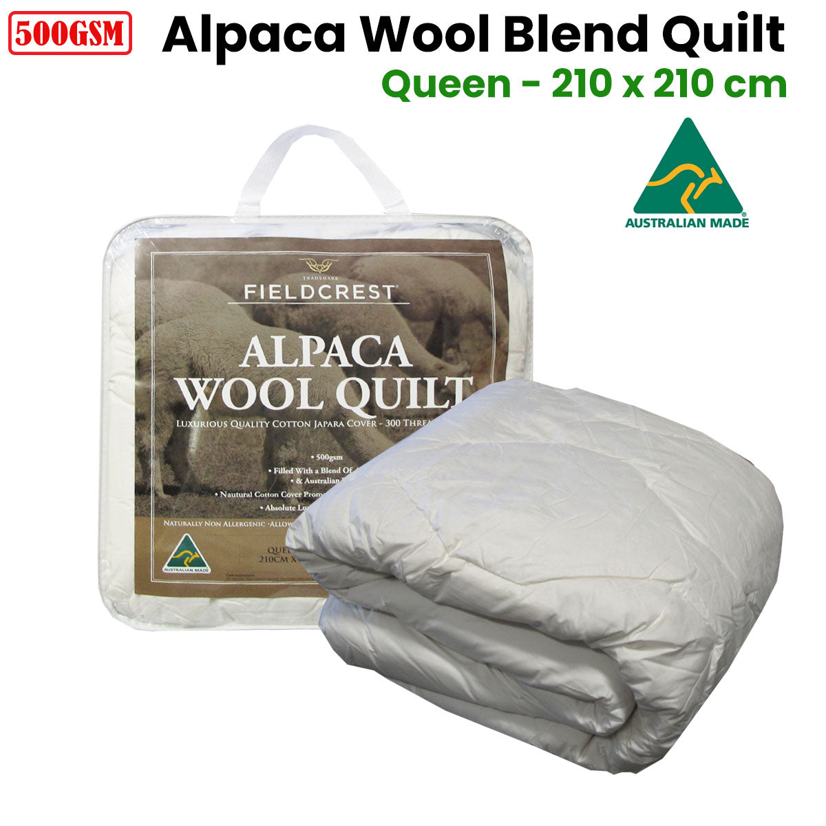 Bagendon Alpaca Wool Quilt, Queen, 500GSM