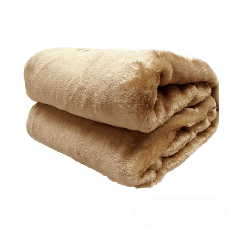 Gold faux fur throw blanket 127 x 152cm view 1