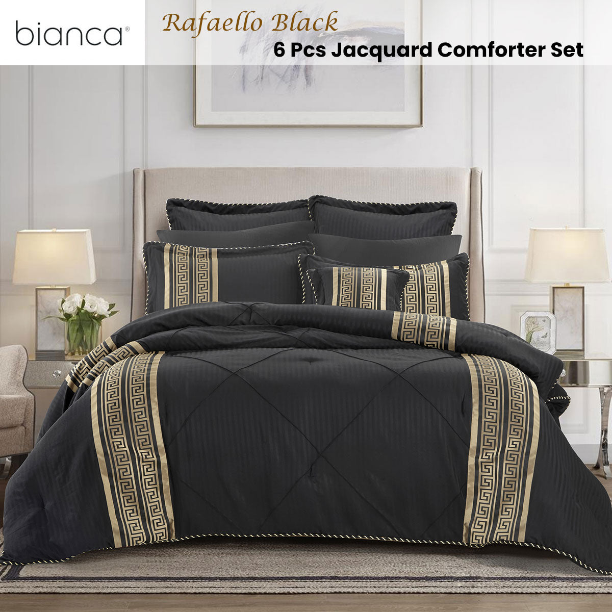 Tetbury Greek Key Jacquard Comforter 6pcs, Queen King