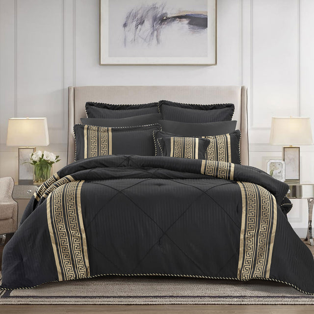 Tetbury polyester Greek key jacquard comforter super king