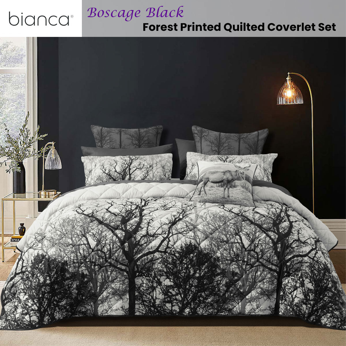 Notgrove Printed Coverlet Set, Queen King, Black