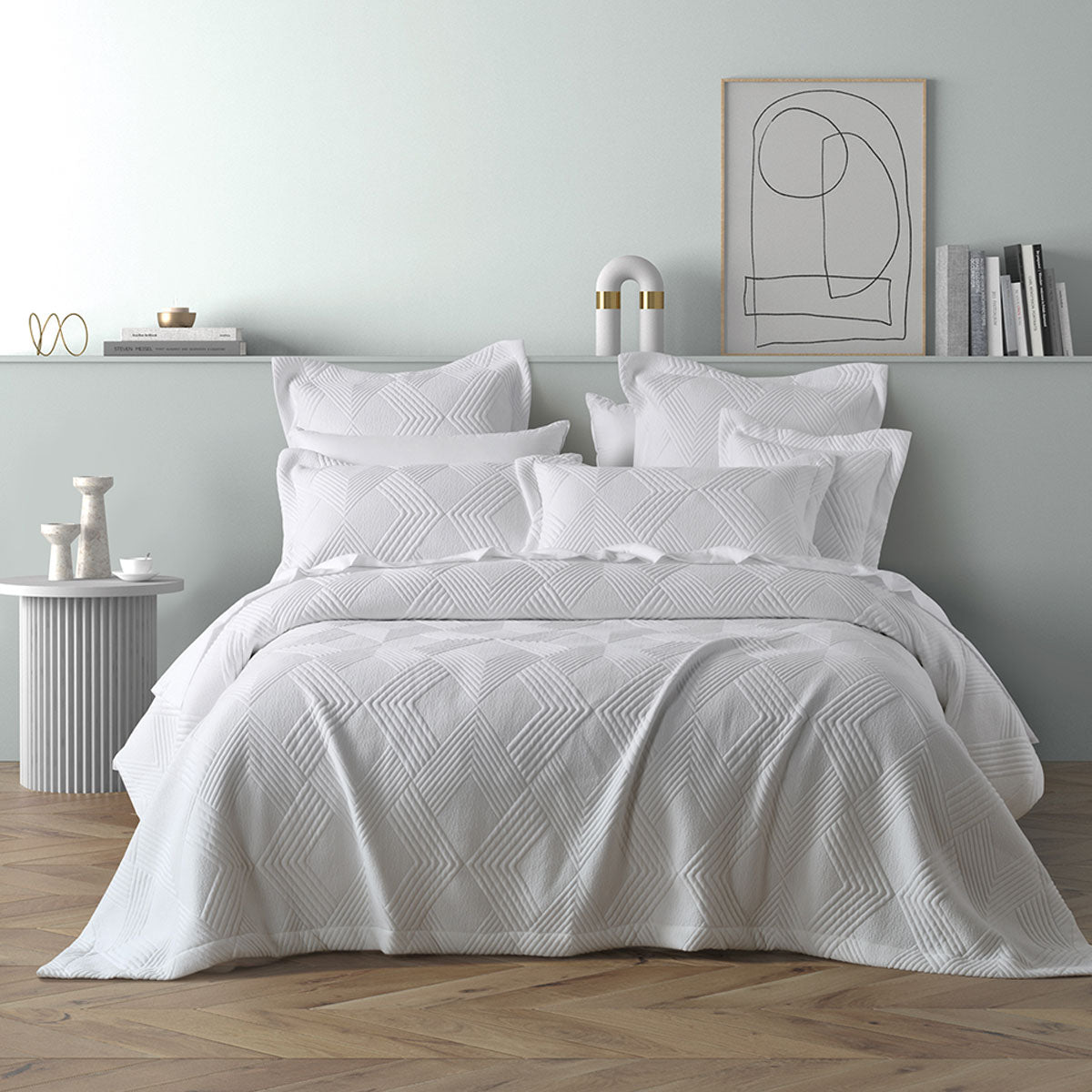 Elkstone white polyester jacquard coverlet queen king