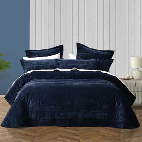Coln indigo quilted velvet coverlet super king