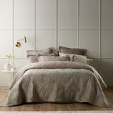 Nympsfield taupe polyester velvet quilted coverlet set queen king